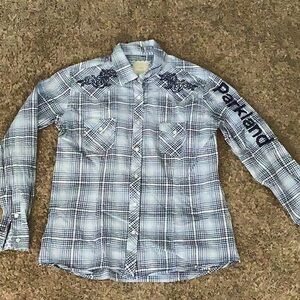 Panhandle Slim Medium Blue Check Flowers Pearl Snap Western Shirt
